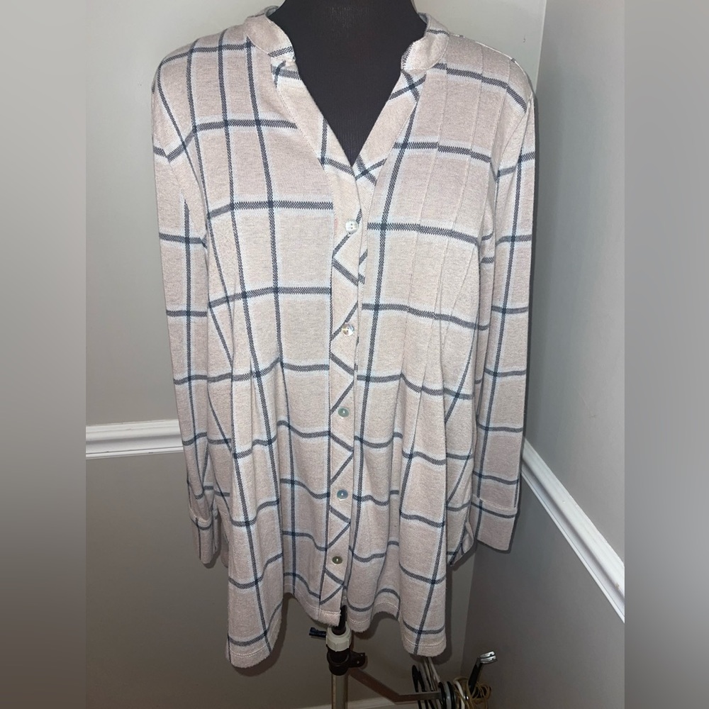 Soft Surrondings‎ womens pink Plaid Tunic shirt PL
